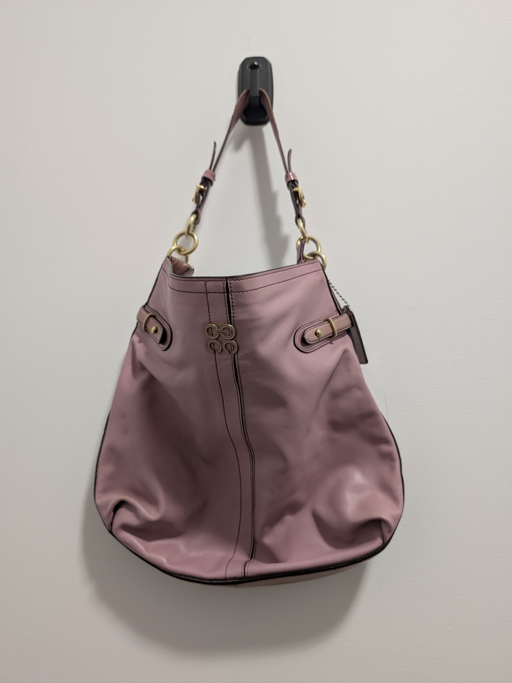 Coach Pink Leather Hobo Shoulder Bag with Gold Hardware